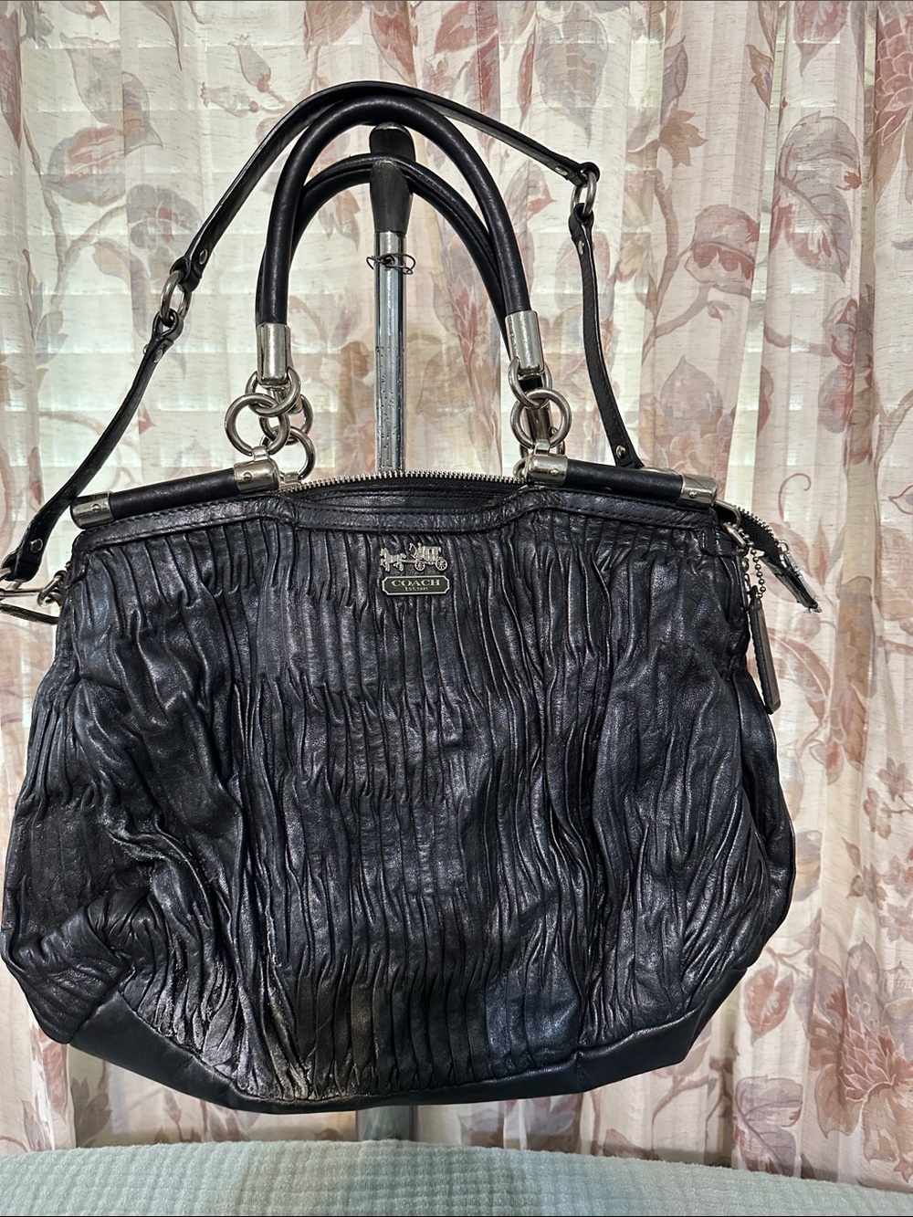 Coach Madison Carrie Black Ruched Leather Satchel